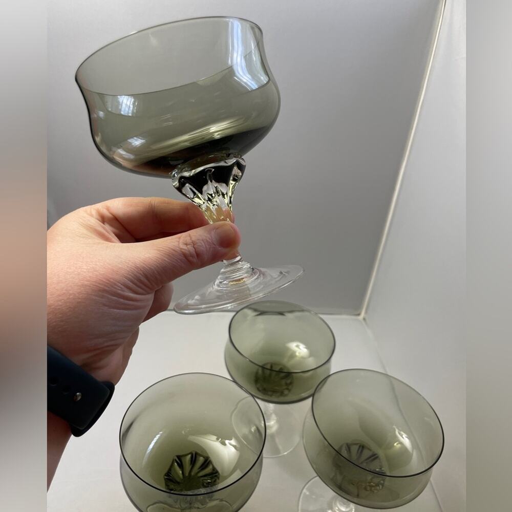 4 Sasaki‎ Coronation Smoke Grey Glass Champagne Coupe Cocktail Dessert